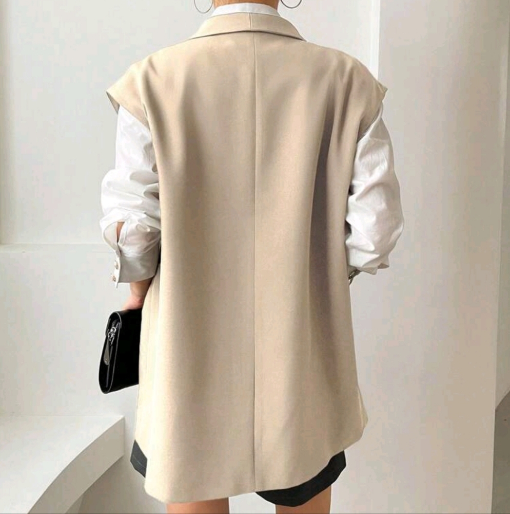 Ladies' Solid Color Casual Blazer With Barleycorn Collar And Tie Belt - Picture 3 of 4